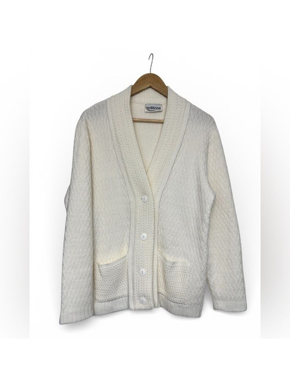 Vintage 90s Cream Cable Knit Cardigan Made in Canada